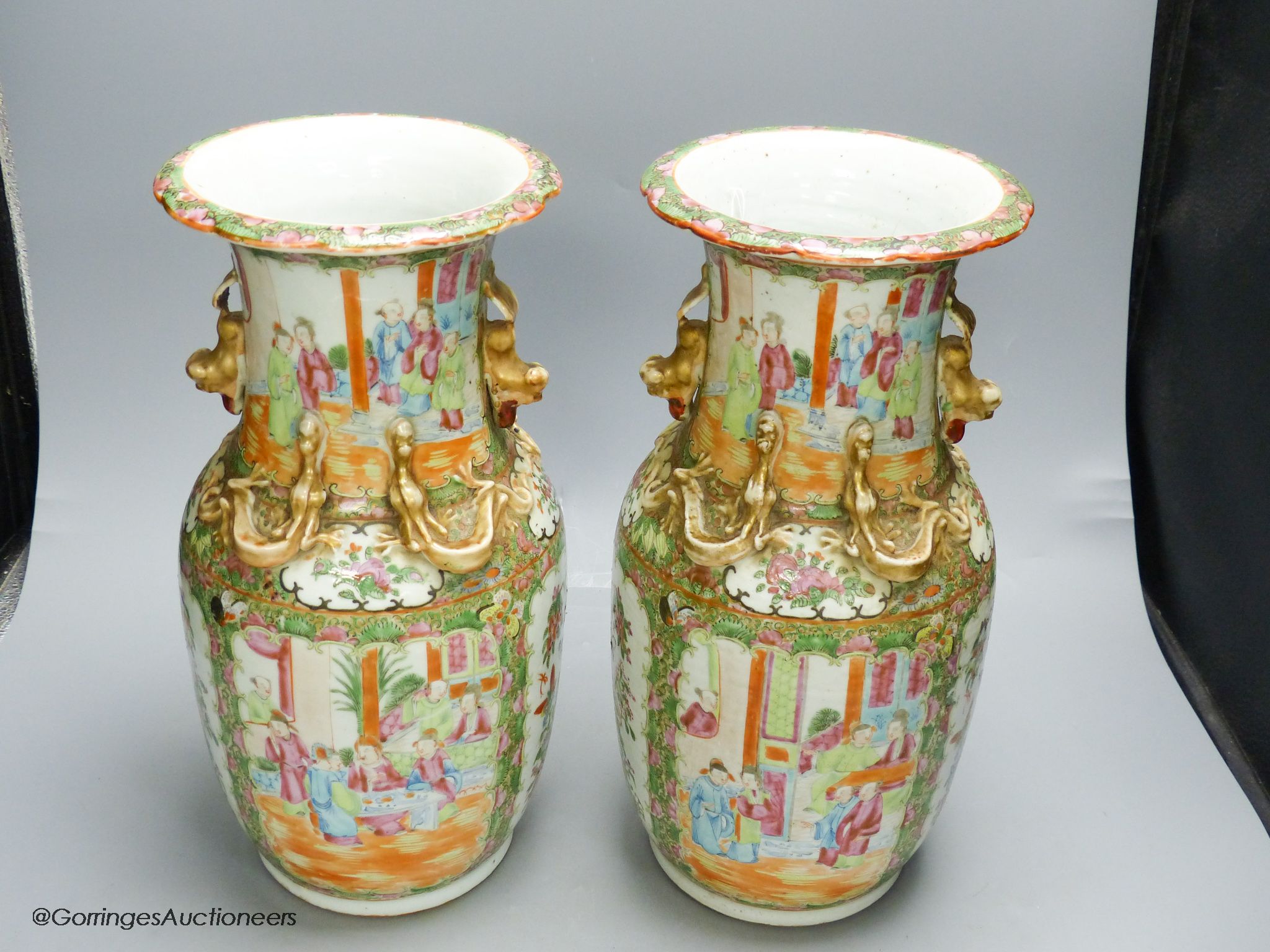 A pair of 19th century Chinese famille rose vases, height 36cm